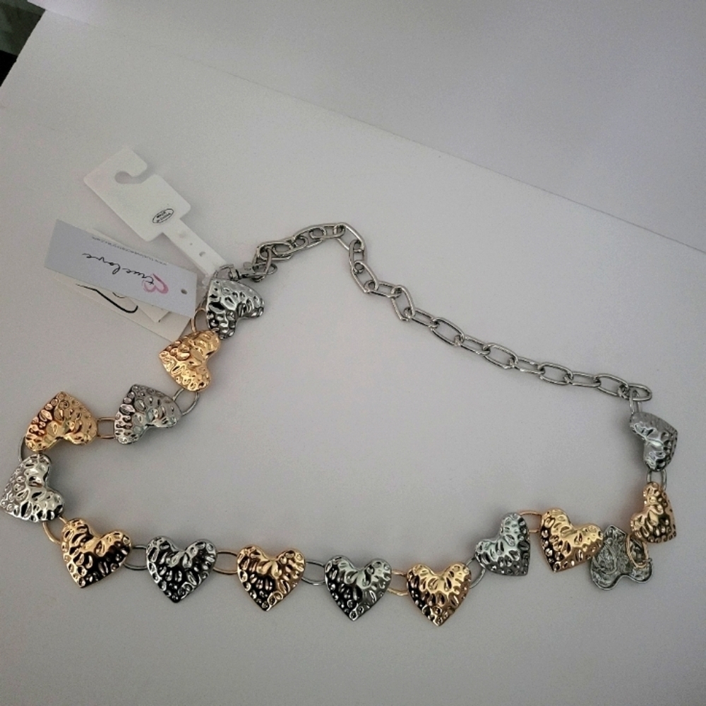NWT True Love silver & gold heart chain belt women's size small / medium
